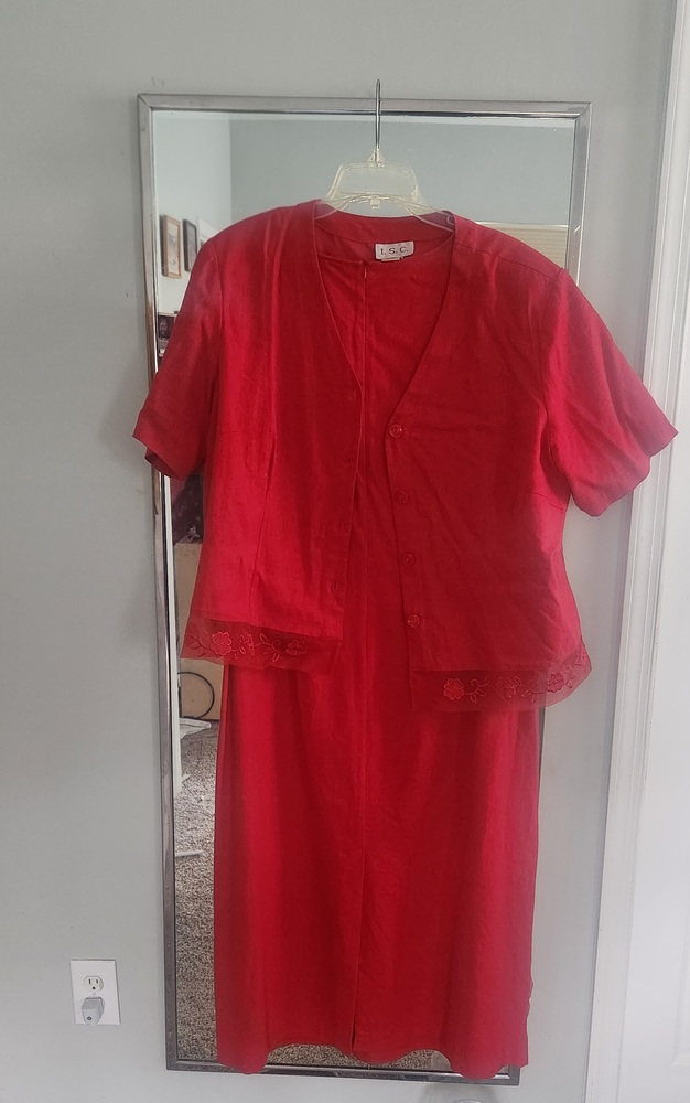 2x I.S.C. 55% Linen 45% Rayon red dress and Jacket